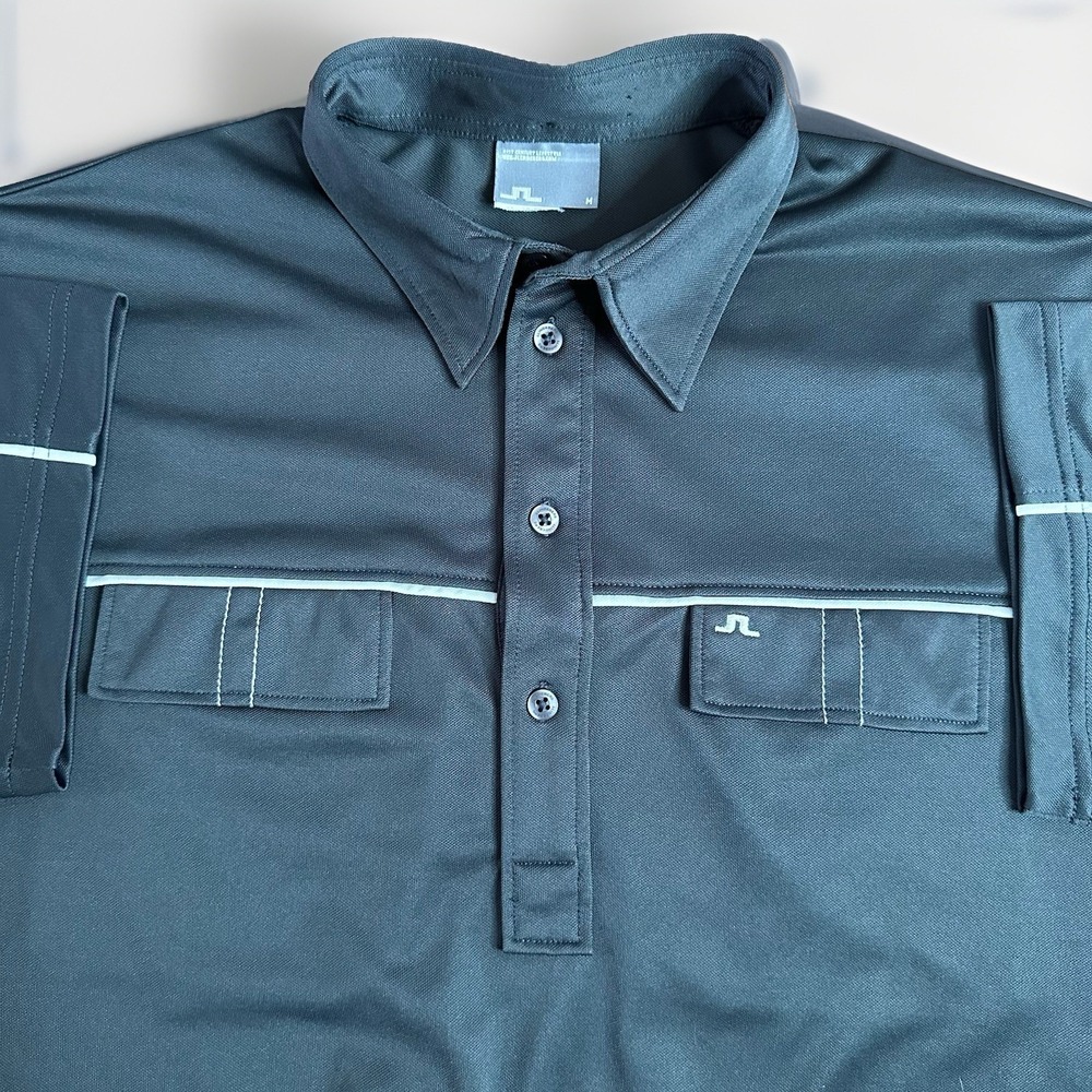J. Lindeberg Field Sensor Polo Shirt Mens Medium Gray Pockets Golf Performance